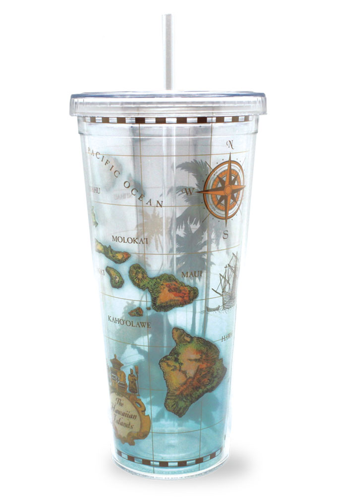24 oz. Travel Tumbler with Straw, Hawaii Map