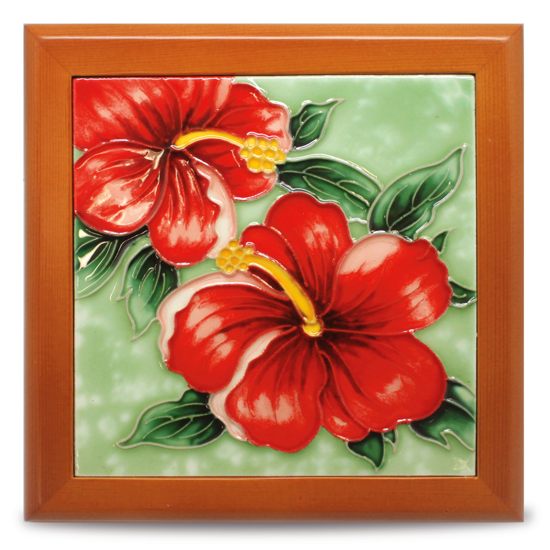 Three red Hibiscus Flower Continental Art Center 8x8 Art Tile