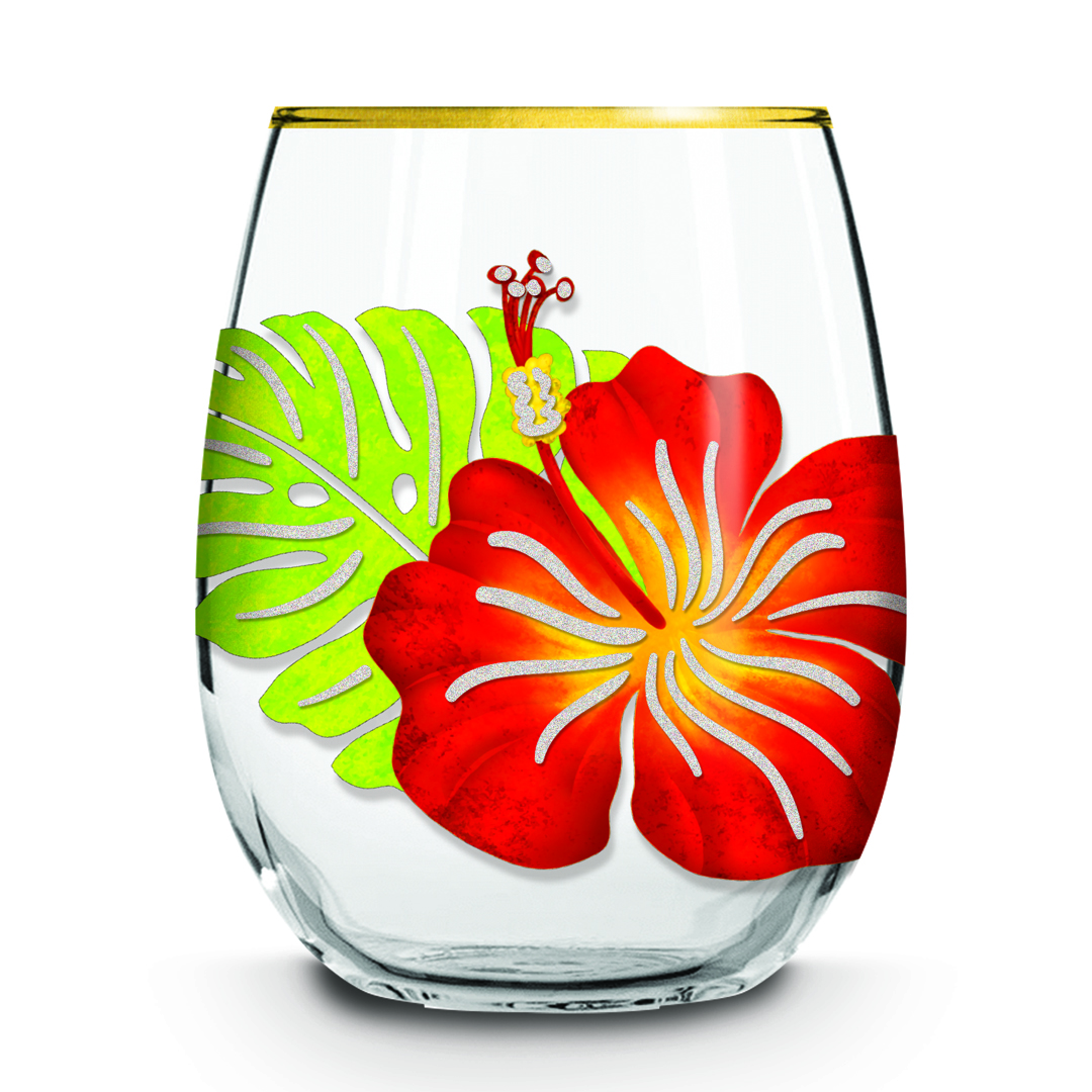 Floral Wine Glasses, Floral Stemless Wine Glasses