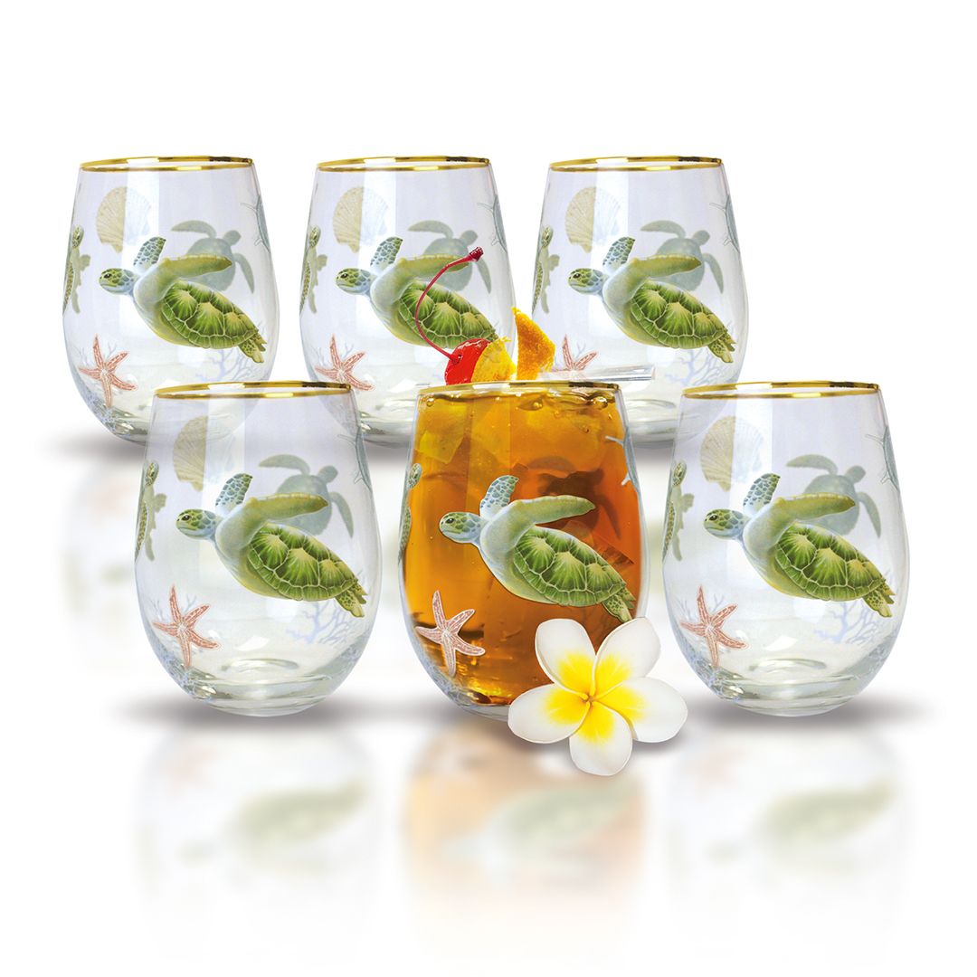 Honu Voyage Coastal Glassware Set (Set of 6) - Welcome to the Islands