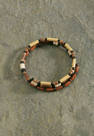 Three Plumeria Wood Bead Bracelet: Pink