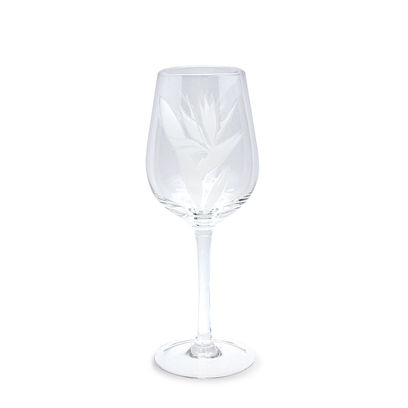 Hibiscus Wine Glass, Etched Crystal Hibiscus Wine Glass