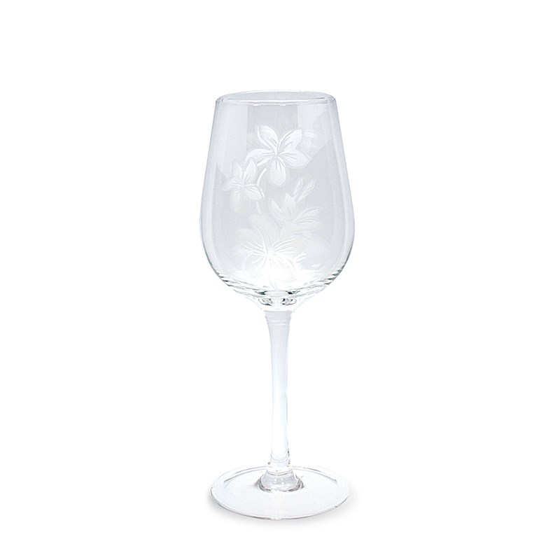 Etched Stemless Wine Glass, Plumeria
