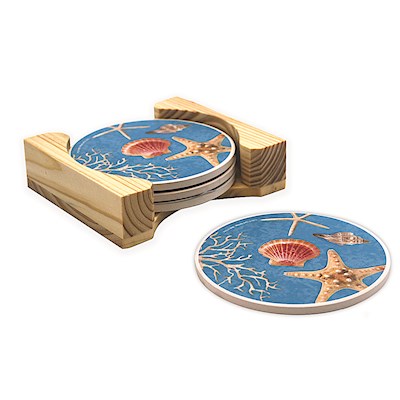 Coasters, Round Stone 4-pk, Island Shells