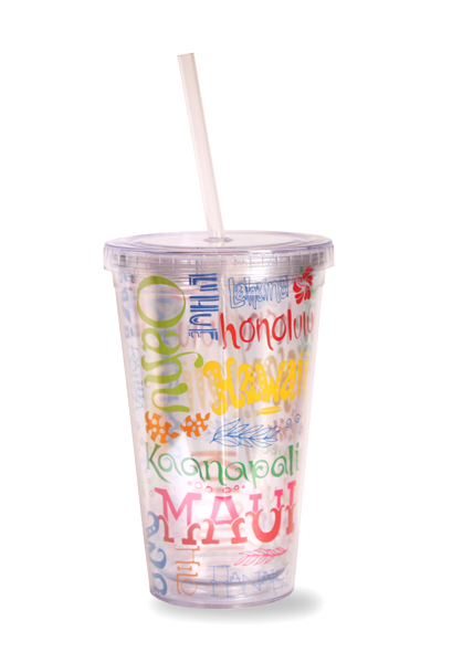 16 oz. Travel Tumbler with Straw, Island Doodles