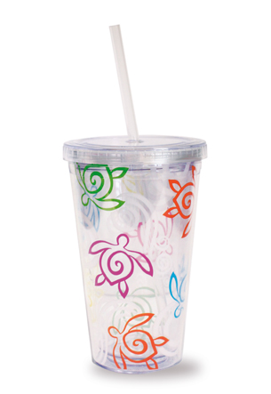 16 oz. Travel Tumbler with Straw, Honu Swirl Rainbow