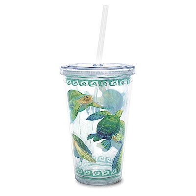 16 oz. Travel Tumbler with Straw, Swimming Honu