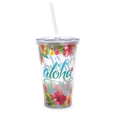 16 oz. Travel Tumbler with Straw, Aloha Floral