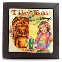 Framed Island Art Ceramic Tile, Tiki Bar