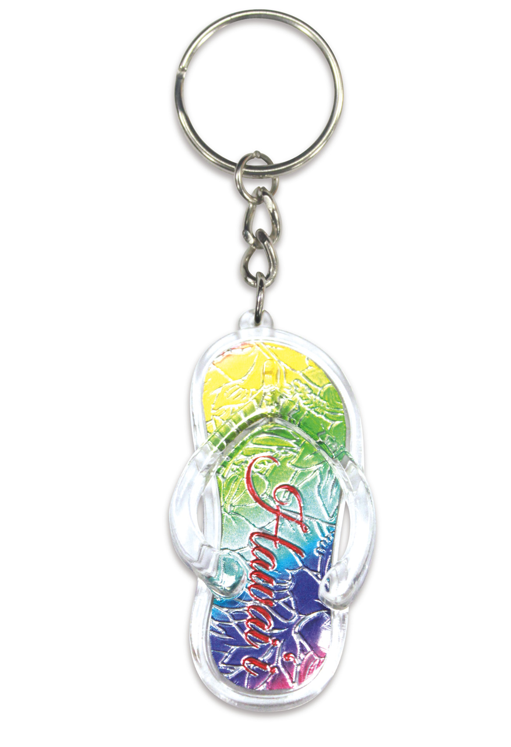 Acrylic Foil Keychain, Rainbow Hibiscus (Slipper)