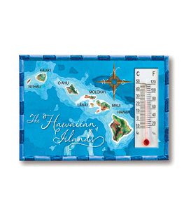 HP Polyresin Thermometer Magnet, Hawaii Map - Blue