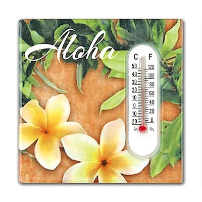 Thermometer Ceramic Magnet, Aloha Plumeria