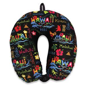 Travel Neck Pillow, Hawaiian Adventures - Black