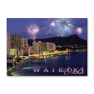 3D Lenticular 5x7 Postcard, Waikiki Fireworks