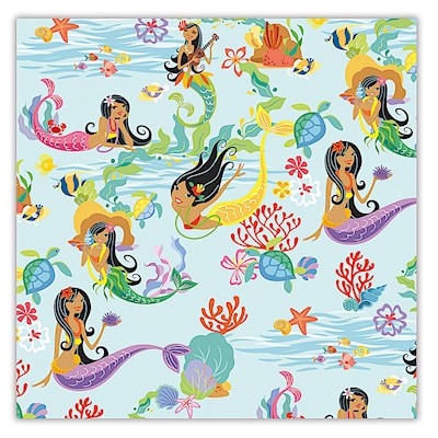 ROLLED GIFT WRAP ISLAND HULA MERMAIDS