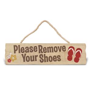 Wooden Hanging Sign, Please Remove Your Shoes