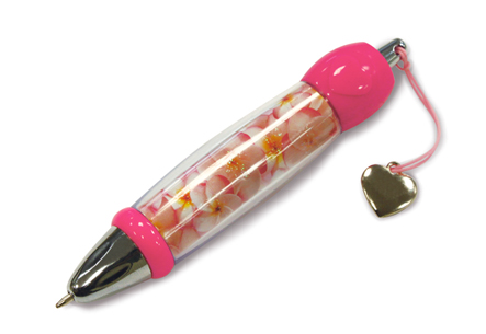 Mini Ballpoint Pen, Pink Plumerias