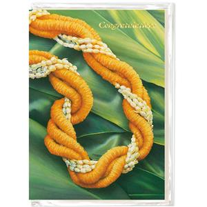 Greeting Card, Ilima & Pikake on Ti Leaf