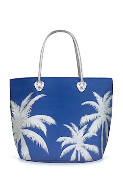 Silver Tote, Palms (Blue)
