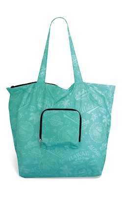 Deluxe Foldable Tote, Retro Aloha Aqua