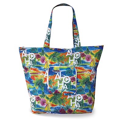Deluxe Foldable Tote, Tropical Aloha