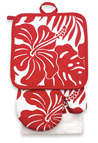 Kitchen Set, Hibiscus Floral - Red