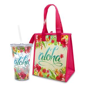 ALOHA FLORAL TOTE & TUMBLER GIFT SET