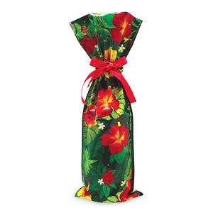 Foil Drawstring Wine Gift Bags 3-pk LG, Floral Monstera