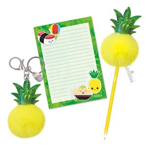 Pineapple – Aloha Island Pom-Pom Keychain & Stationery Set