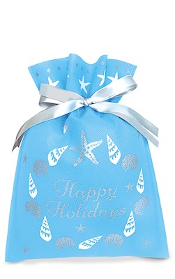 Drawstring Gift Bags 3-pk LG, Seashell Wreath