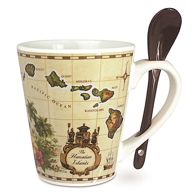 12 oz. Mug & Spoon Set, Islands of Hawaii - Tan