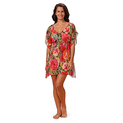 Hibiscus Impressions Drawstring Cover Up