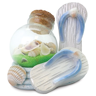 Coastal Polyresin Figurine, Cork Bottle Slippers