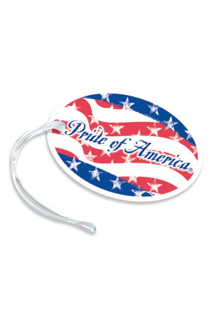 Die-Cut ID Tag, Pride of America Flag in the Wind