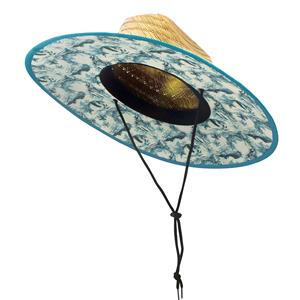 Fabric-Lined Straw Hat, Vintage Hawaii - Blue