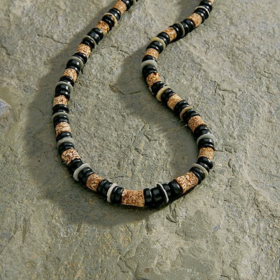 Necklace, Green Shell - Tan Black