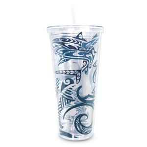 24 oz. Travel Tumbler with Straw, Tribal Shark