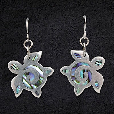 Pewter Earrings 1-pr, Paua - Honu