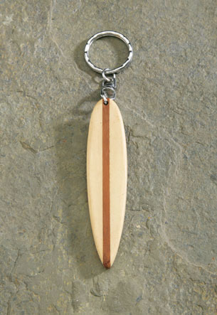 Wooden Keychain,- 9 cm Surfboard (White) -