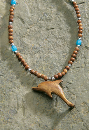Wood Beaded Cord, Wood Carving - Dolphin