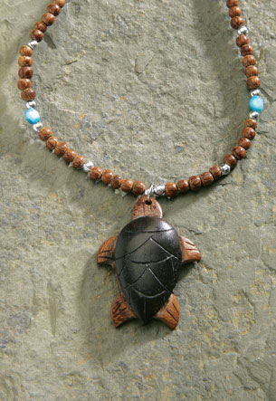 Wood Beaded Cord, Carving - Turtle w/ Dark Brown