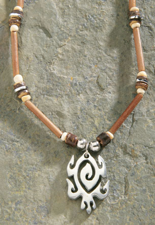 Wood Beaded Cord, Pewter - Turtle