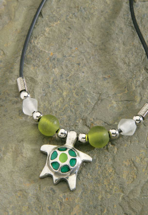 Rubber Cord, Pewter Enamel - Turtle