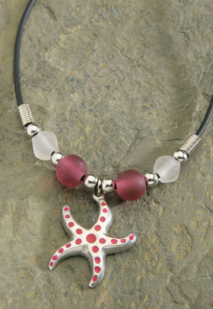 Rubber Cord, Pewter Enamel - Starfish