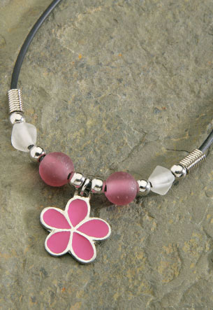 Rubber Cord, Pewter Enamel - Plumeria