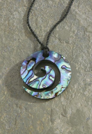 Adjustable Cord, Paua Carving - Large Koru