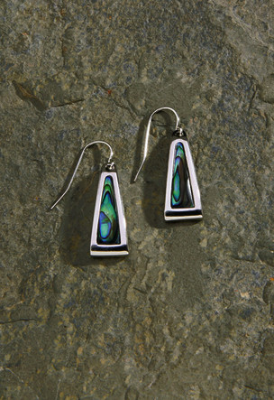 Shell/Pewter Earrings 1-pr, Paua Triangle Dangling