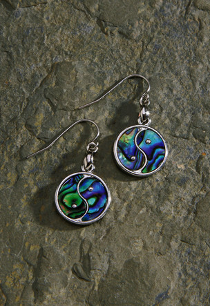 Shell/Pewter Earrings 1-pr, Paua Yin Yang Dangling