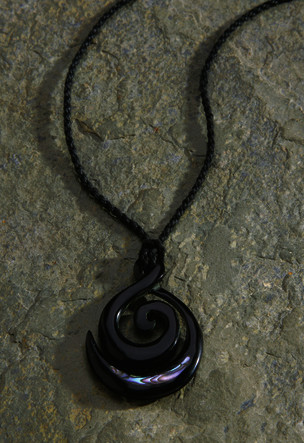 Adjustable Cord, Horn/Paua Carving - Koru