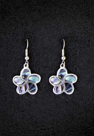 Pewter Earrings 1-pr, Paua - Plumeria